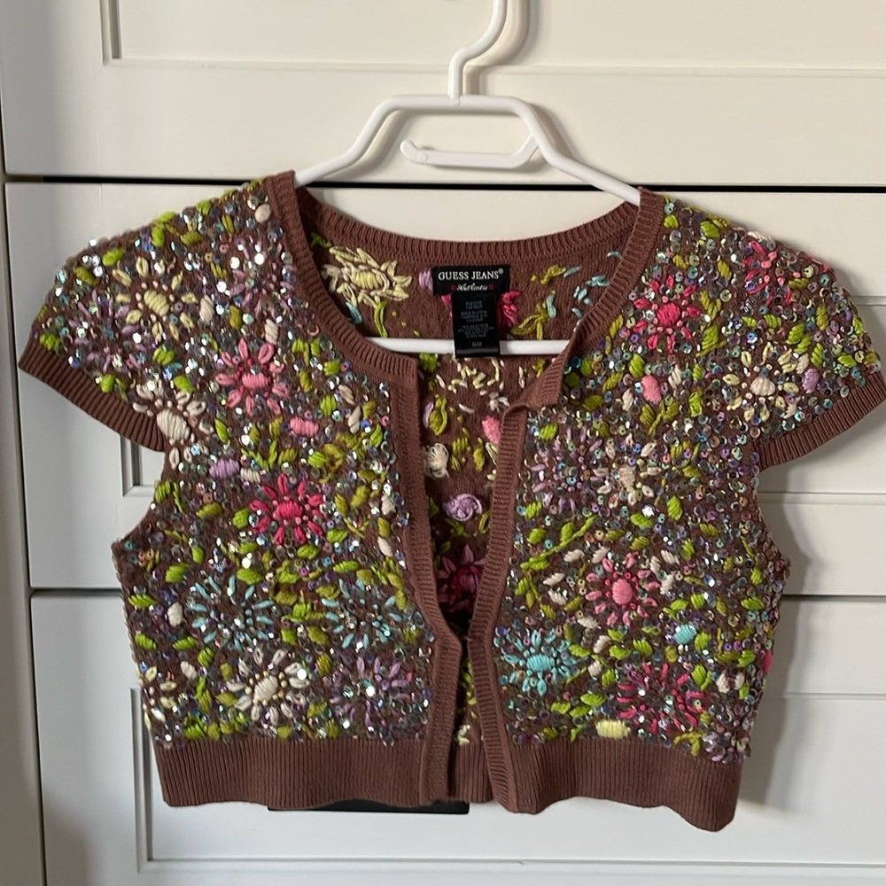 Guess jeans embroidered sequin bolero cardigan